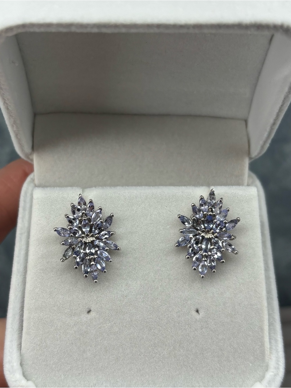 Stunning Natural Tanzanite Marquise Snow Burst Stud Earrings 925 Sterling Silver